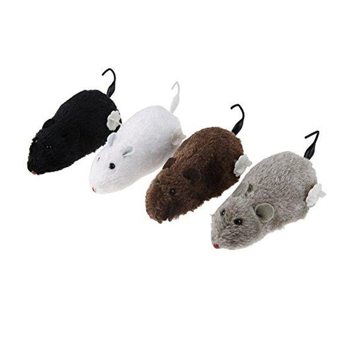 4X Cute Wind Up Running Mouse Rat Move Tail Pet Cat Kitten Prank Toys Joking Gag
