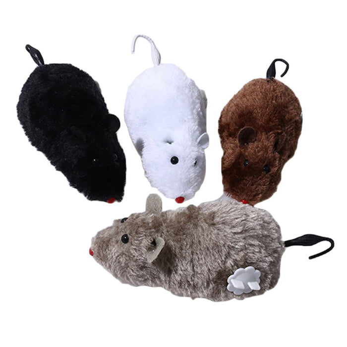 4X Cute Wind Up Running Mouse Rat Move Tail Pet Cat Kitten Prank Toys Joking Gag