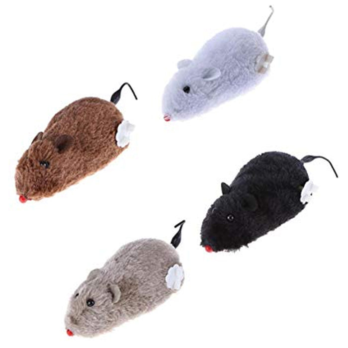 4X Cute Wind Up Running Mouse Rat Move Tail Pet Cat Kitten Prank Toys Joking Gag
