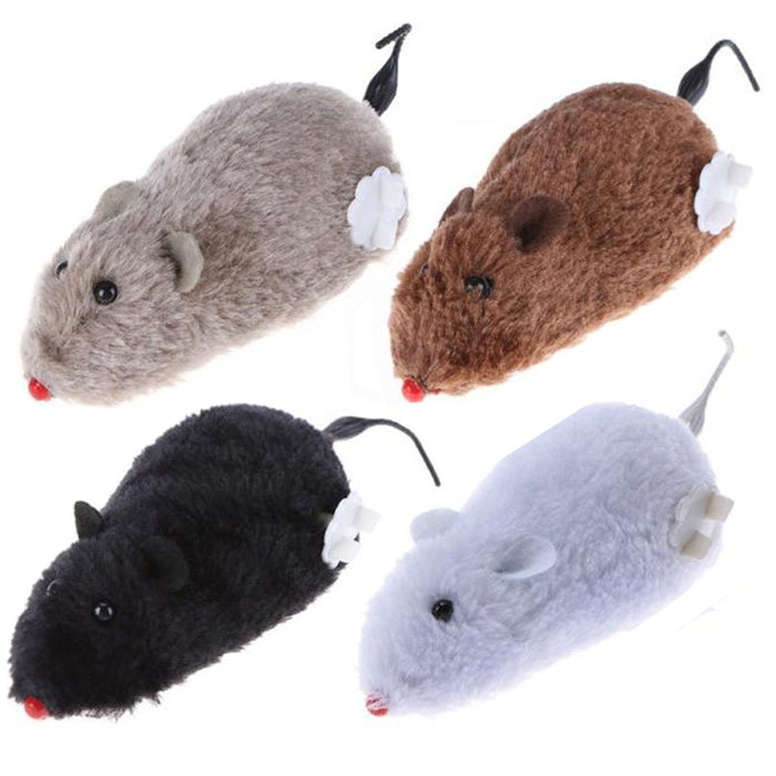 4X Cute Wind Up Running Mouse Rat Move Tail Pet Cat Kitten Prank Toys Joking Gag