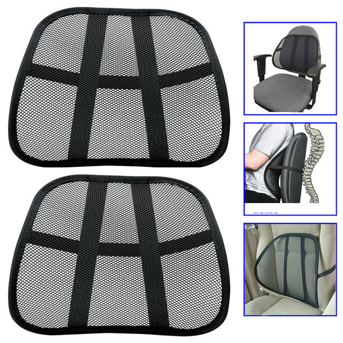 2 PC Cool Vent Cushion Mesh Back Lumbar Support Car Office Home Chair Seat Black