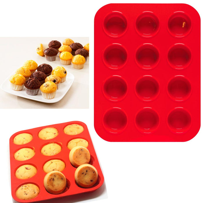 2pk Silicone Muffin Pan 12 Cups Tray Cupcake Tart Bread BPA Free Dishwasher Safe