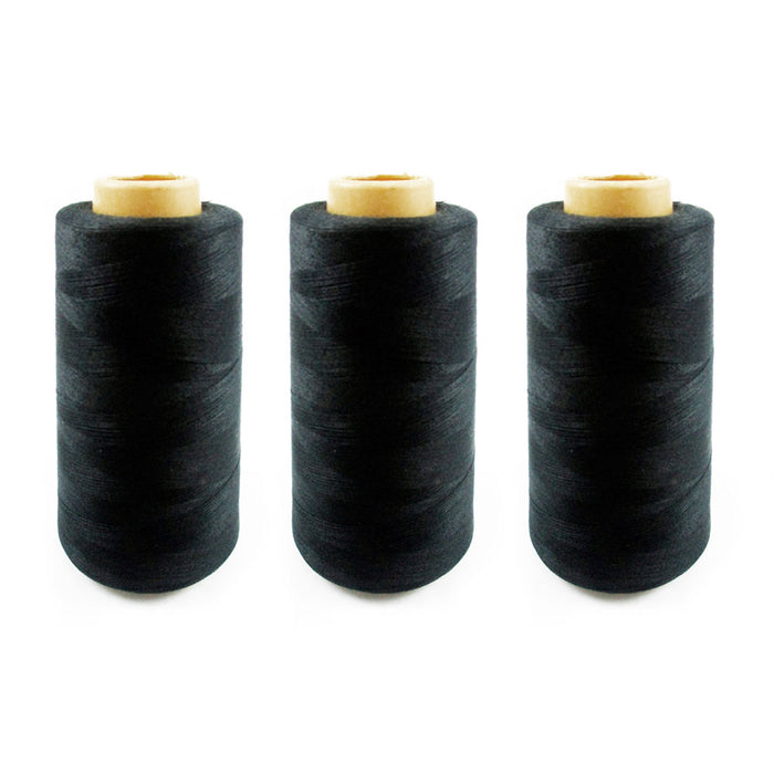 3 Spools Black Sewing Thread Machine 3000 Yard 100% Polyester Upholstery Leather