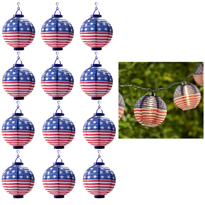 Lot of 12 USA Flag Paper Lantern Light LED Floating Balloon Decor 4th July Party