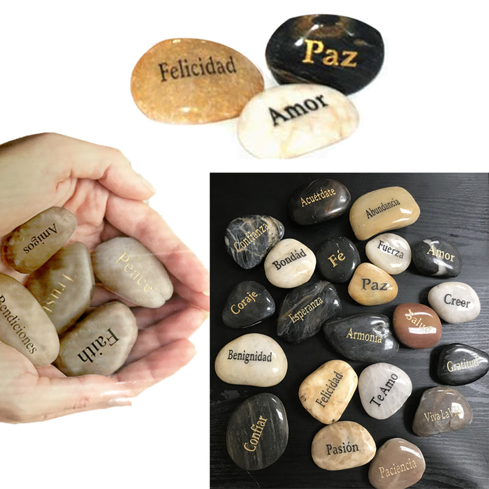 5 x Inspirational Stones Piedras Inspiracionales Natural Tumbled Engraved Words