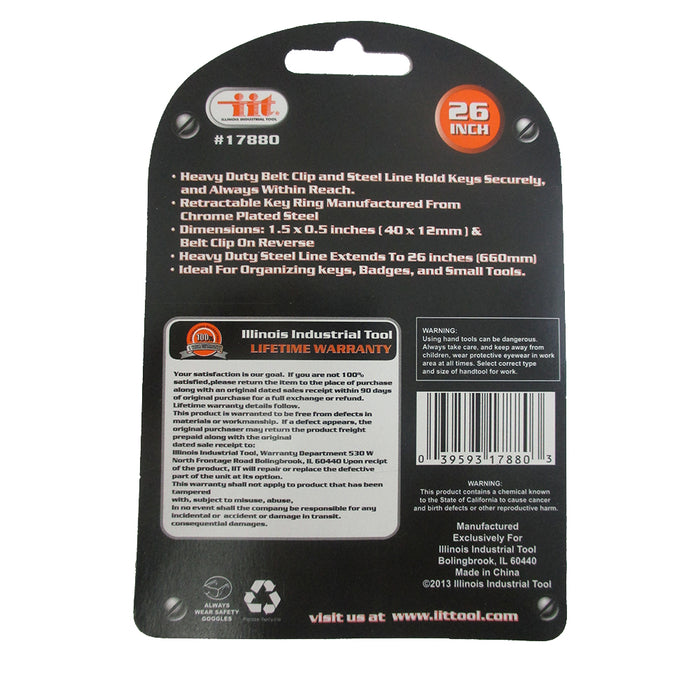 Steel Retractable Key Ring Clip On Pull Chain Id Holder Reel Belt Extends 26"