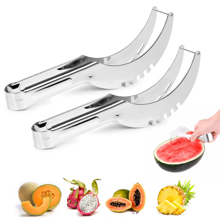 2 Watermelon Slicer Server Knife Melon Cutter Corer Scoop Stainless Steel Tool