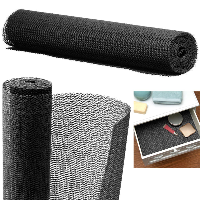 Black Shelf Drawer Liner Roll Non Slip Dish Cabinet Cushion Grip Mat Lining Pad