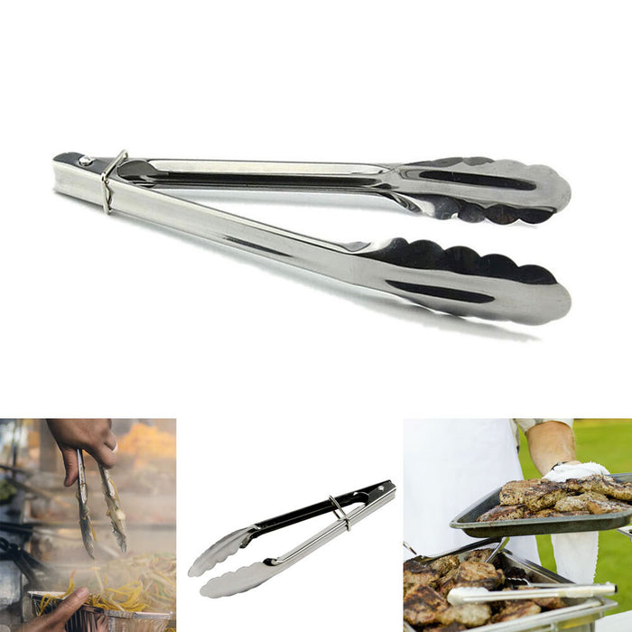 Utility Tongs 9" Stainless Steel Serving Tong Food Lock BBQ Kitchen Salad Grill