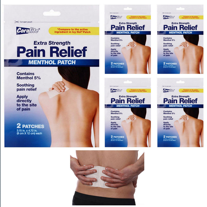 5pk Coralite Extra Strength Pain Relief Menthol Patch Heat Pad Therapy Hot Press