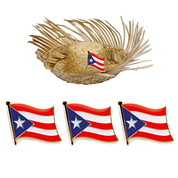3 Pc Puerto Rico Flag Lapel Pin Patriotic Puerto Rican Pinback Hat Tie Cap Badge