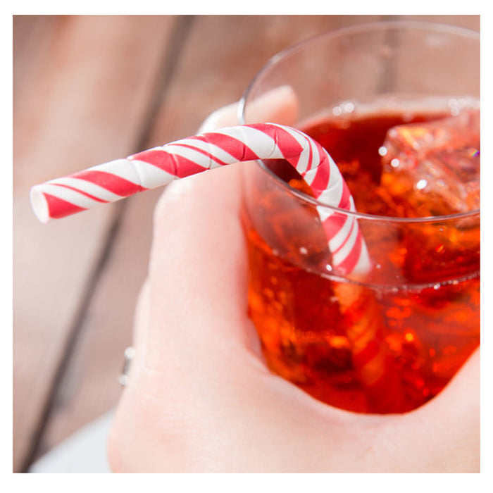 48 Pc Flexible Paper Straws Party Colorful Disposable Striped Drinking Straw Red