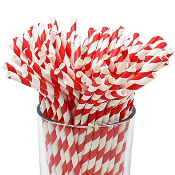 48 Pc Flexible Paper Straws Party Colorful Disposable Striped Drinking Straw Red