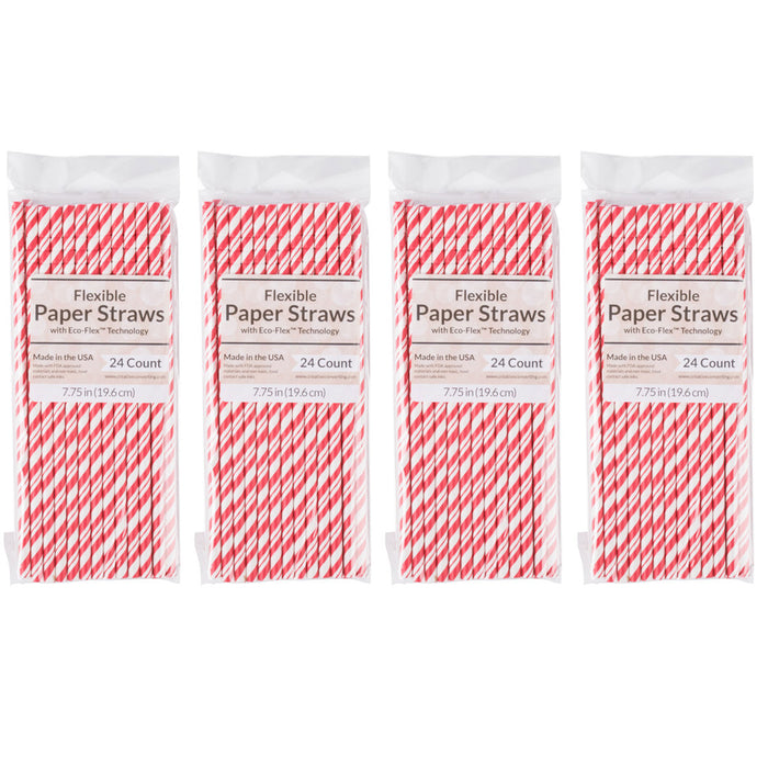 96 Red Striped Paper Straws Biodegradable Drinking Flexible Bendy Birthday Party