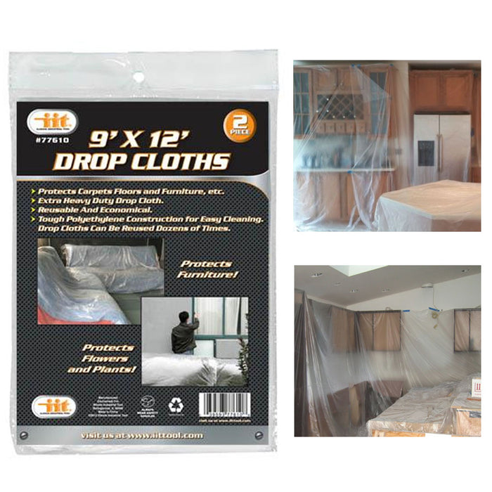 2 Heavy Duty Plastic Drop Cloth Furniture Paint Floor 1.0 Mil Protector 9'x12'