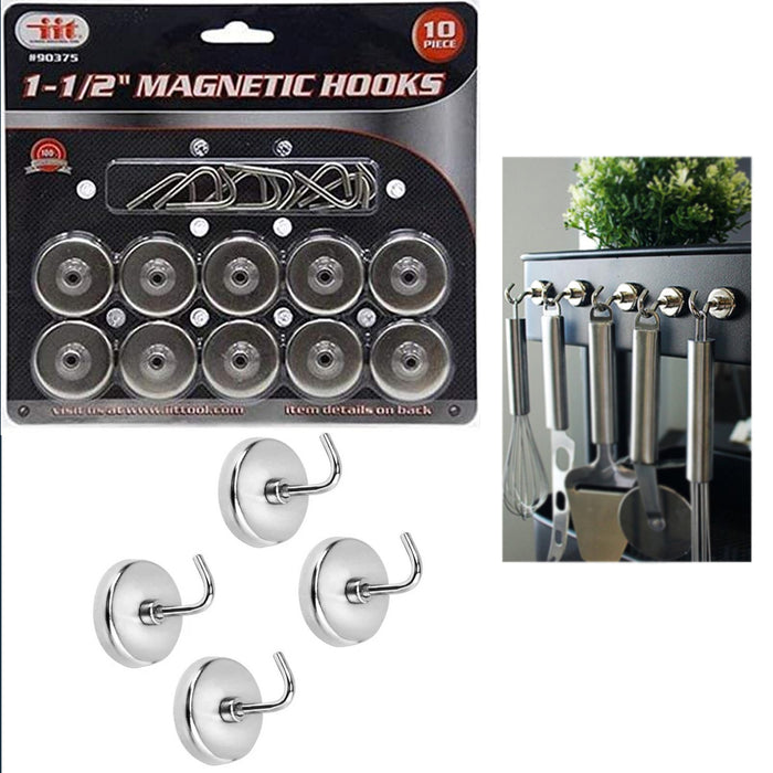 10 Pc Magnetic Hooks 1 1/2 Heavy Duty 8lb Capacity Refrigerator Kitchen Garage