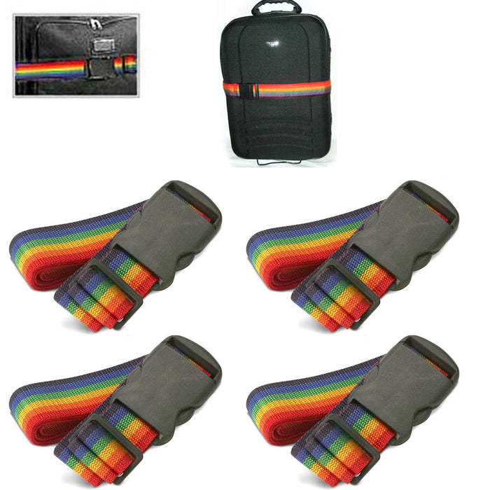 4 x Travel Luggage Straps Adjustable Suitcase Belt Buckle Holder Rainbow Colors
