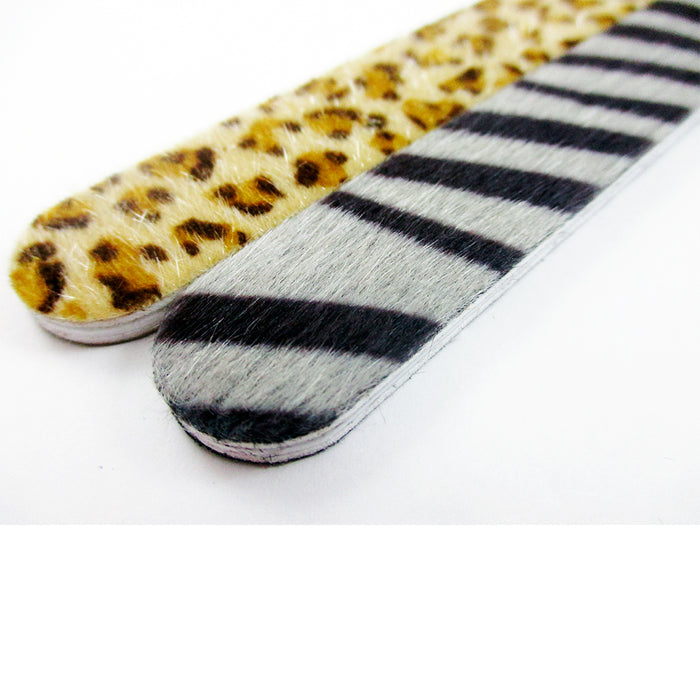 2 Pc Double Sided Animal Print Nail File & Fur Buffer Zebra Leopard Emery Board