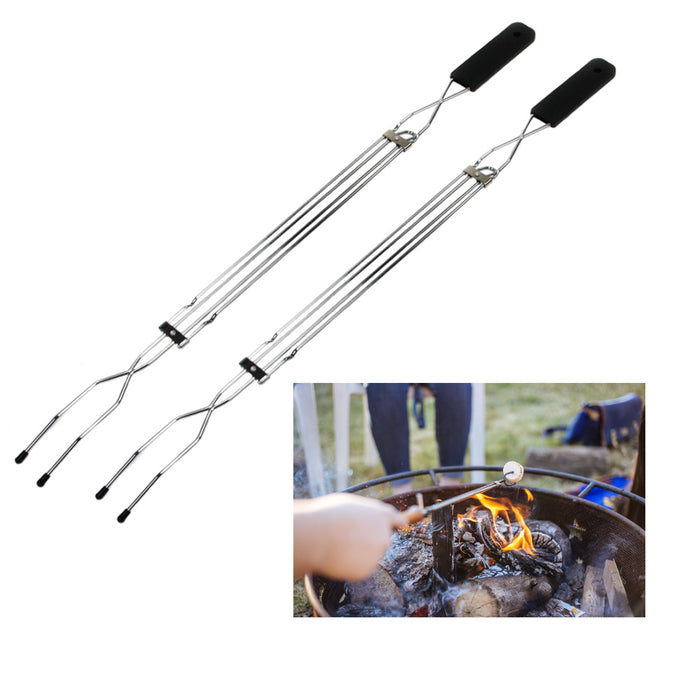 2Pc Extendable Long Fork Marshmallow BBQ Hot Dog Campfire Cutlery Telescopic 31"