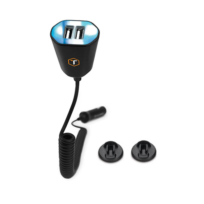 Tough Tested 3.1 Amp Dual USB Power Extender Car Charger Lighted Face Mount Clip