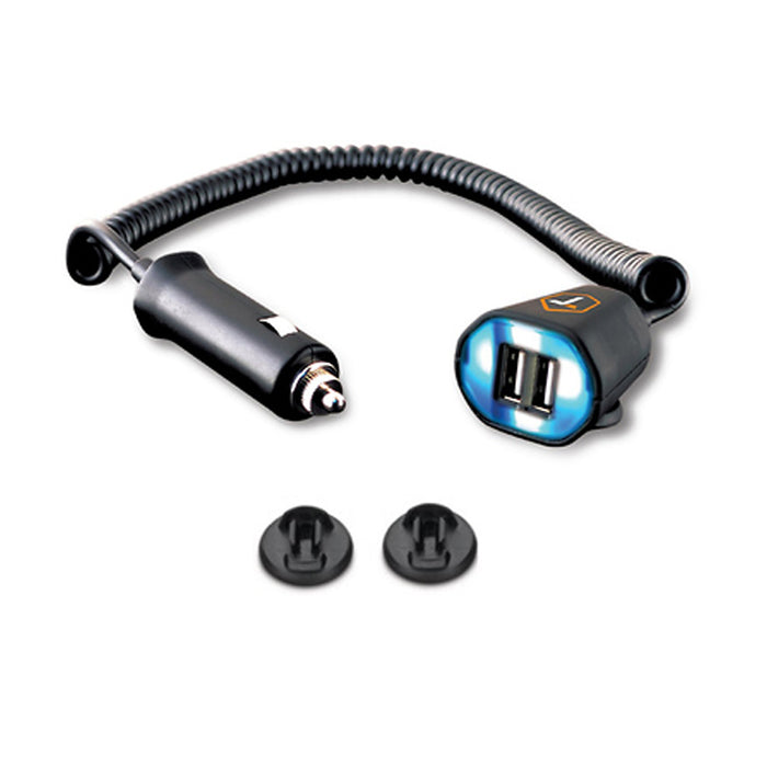 Tough Tested 3.1 Amp Dual USB Power Extender Car Charger Lighted Face Mount Clip