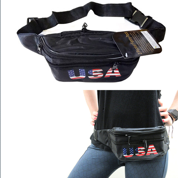 2pc USA Flag Fanny Pack Travel Utility Bag Waist Pouch Adjustable 3 Pocket Sport