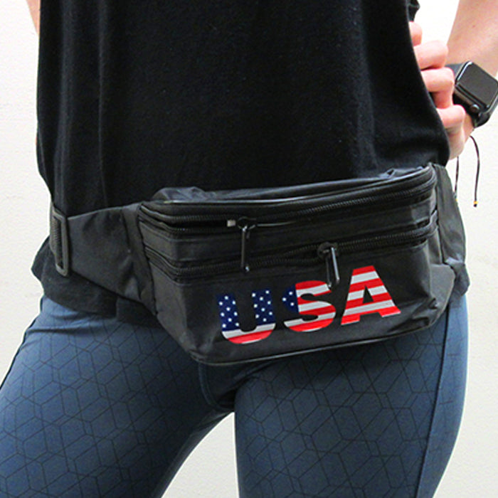 2pc USA Flag Fanny Pack Travel Utility Bag Waist Pouch Adjustable 3 Pocket Sport