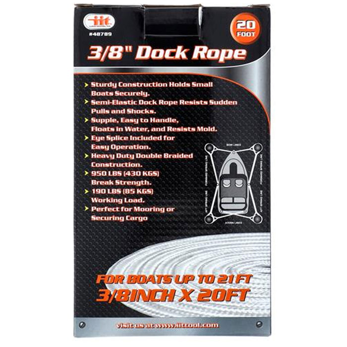 Double Braided 3/8" 20 Ft Dock Rope Line Loop Deck Boat Cord Yacht Anchor White