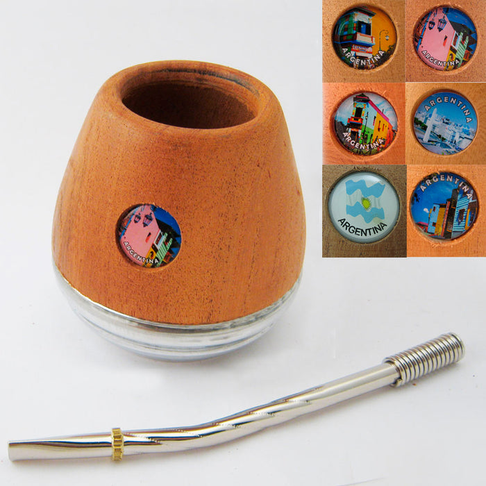 Mate Gourd Yerba Tea Cup With Bombilla Straw Kit Argentina Handmade Design 6 oz