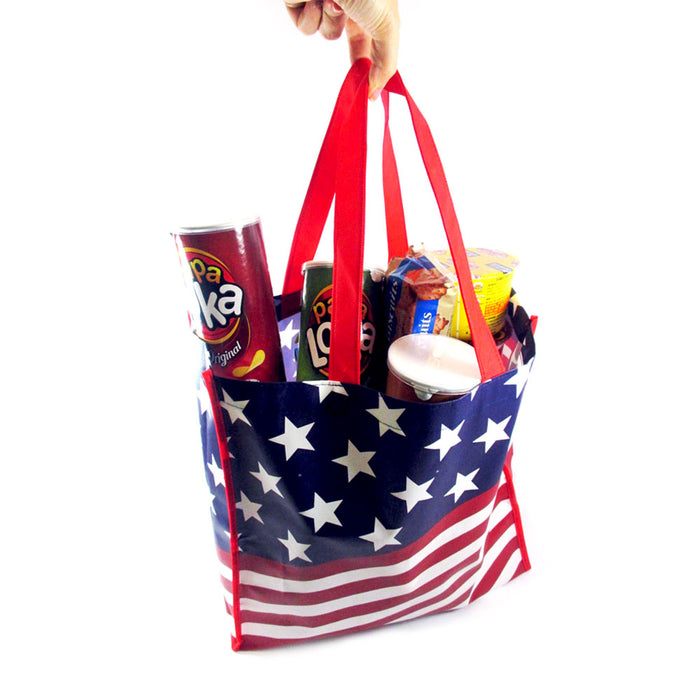 USA Flag Shopping Bag Large Tote Storage Reusable Shopping Groceries Laundry Bag