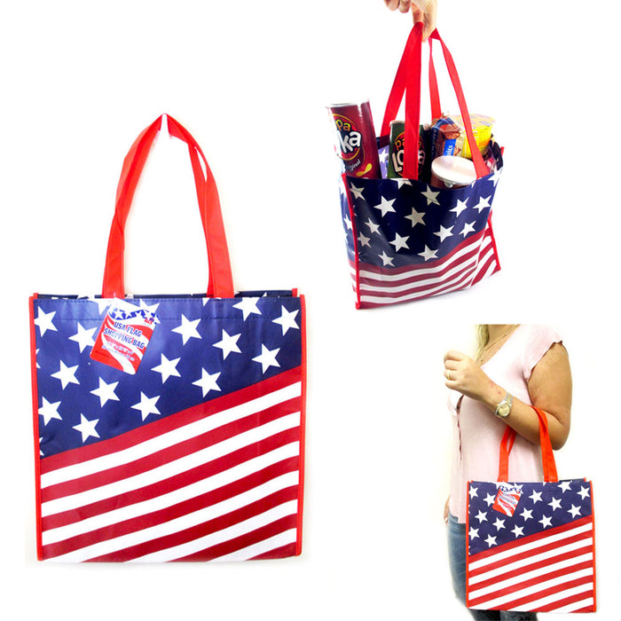 USA Flag Shopping Bag Large Tote Storage Reusable Shopping Groceries Laundry Bag