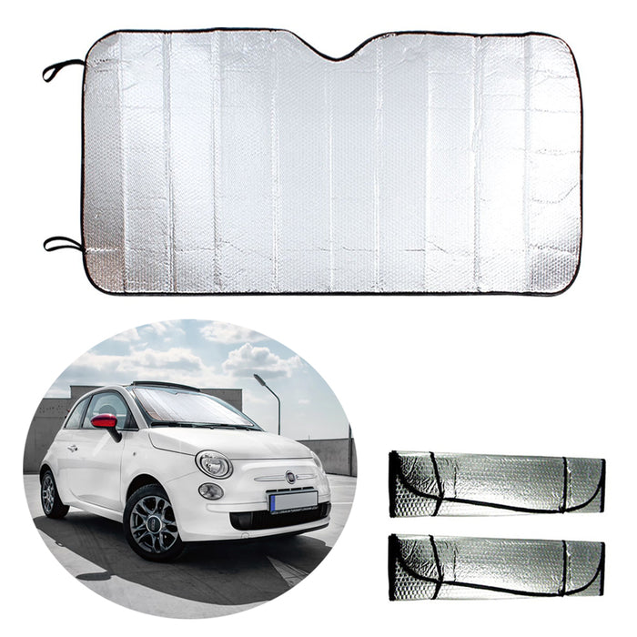 2PC Auto Car Sun Shade Foldable Sun Visor Front Wind Shield Rear Window Metallic