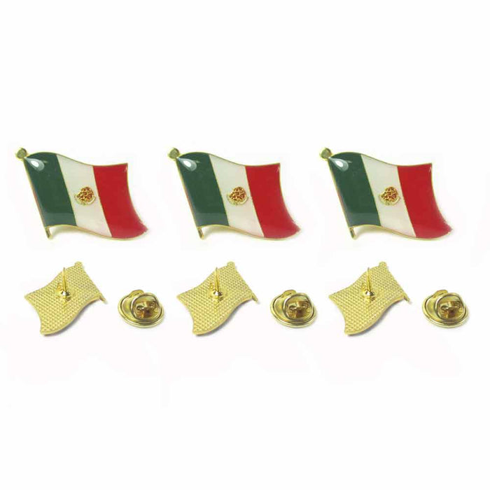 3 Pc Mexico Flag Lapel Pin Support Patriotic Enamel Badge Hat Tie Mexican Flag