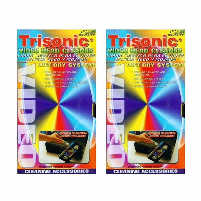 2 PACK Head Cleaning Video Tape Cassette VHS VCR Player Recorder Wet Dry Cleaner