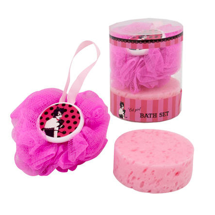2 X Pink Shower Bath Sponge Mesh Ball Wash Skin Spa Massage Loofah Body Scrubber