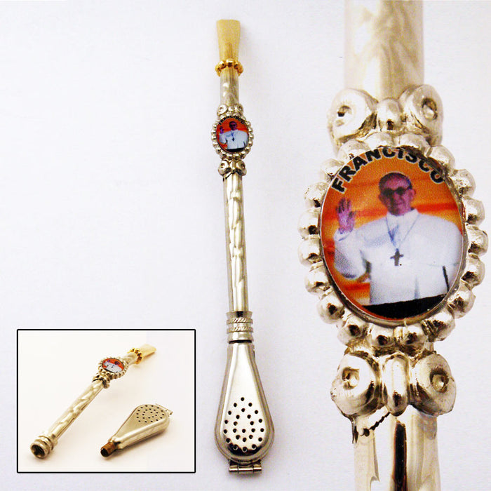Pope Francis Stainless Steel Filtered Straw Bombilla Yerba Mate Tea Gourd Drink