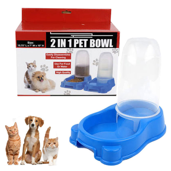 2 In 1 Automatic Pet Feeding Bowl Water Drinker Dispenser Food Feeder Bottle New