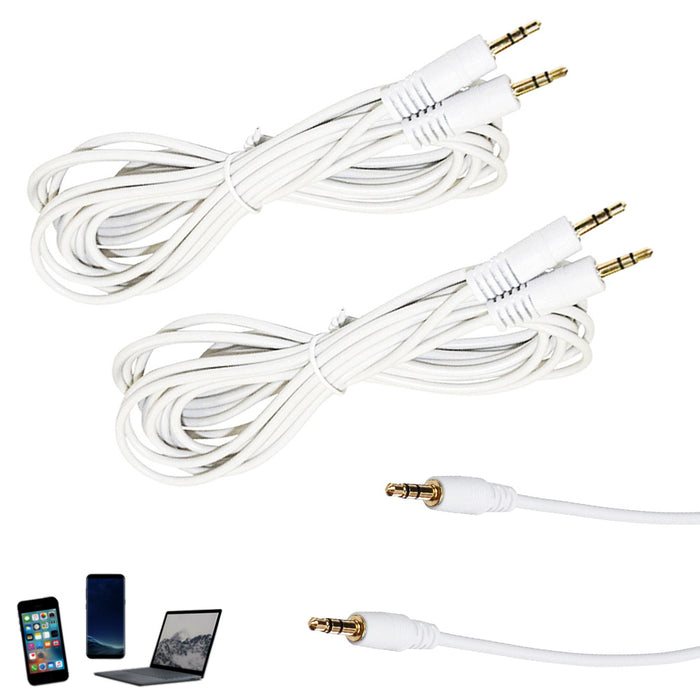 2 Pack Auxiliary Audio Cable 3.5mm Male to Male 6Ft Aux Cord Car Headphone White