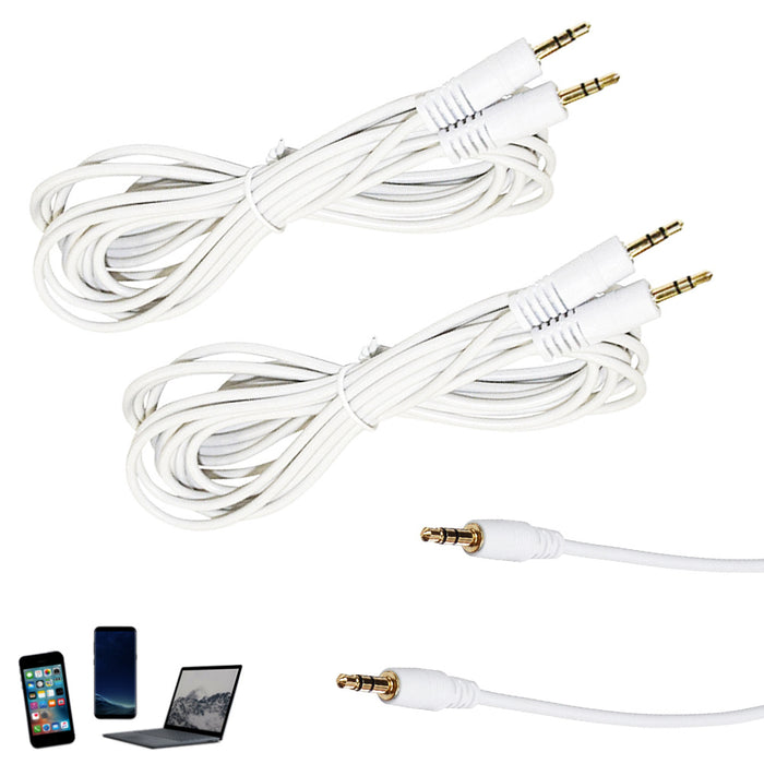 2 Pc Aux Auxiliary Cable 3.5mm Male to Male Auxiliary 6Ft Audio Jack Cord White