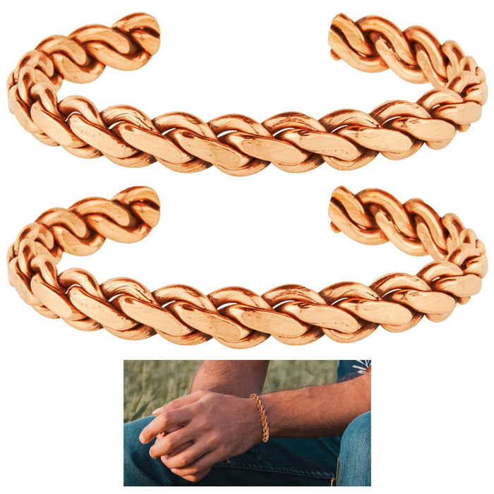 2 X Pure Copper Bracelet Solid Heavy Twist Therapy Arthritis Pain Healing Energy