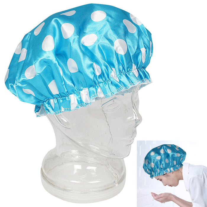 2 Pc Shower Cap Women Bath Hat Reusable Elastic Satin Cover Waterproof Bathing