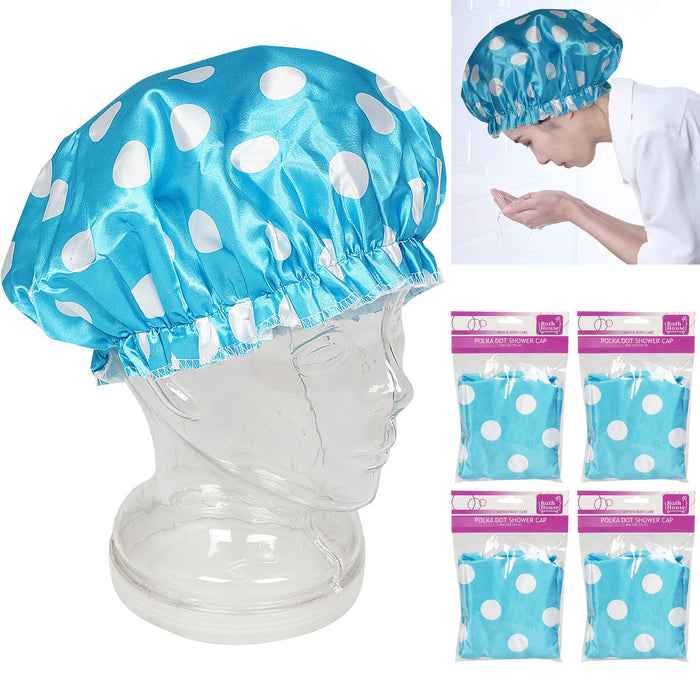 4 Pc Waterproof Satin Shower Cap Women Bath Hat Reusable Elastic Cover Bathing