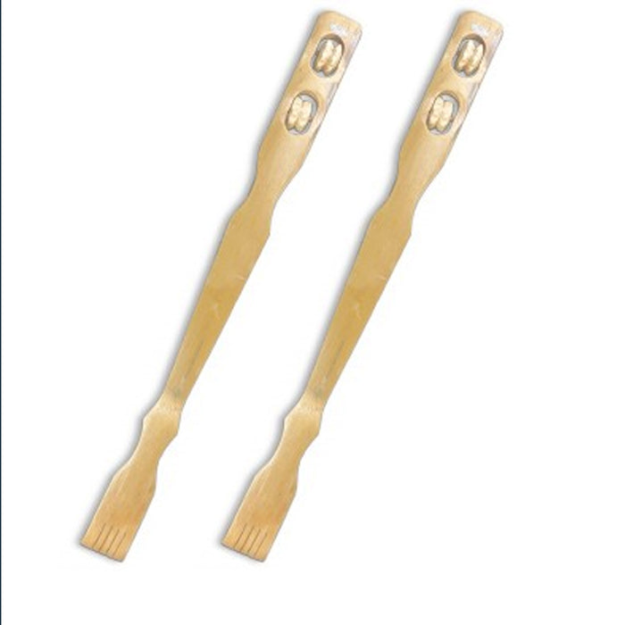 2 New Bamboo Back Scratcher Massager Wooden Body Stick Roller Backscratchers Set