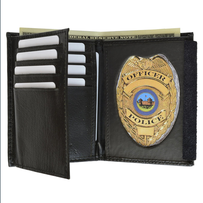 1 RFID Blocking Leather Wallet Badge Holder Sheriff Officer ID Police Shield Blk