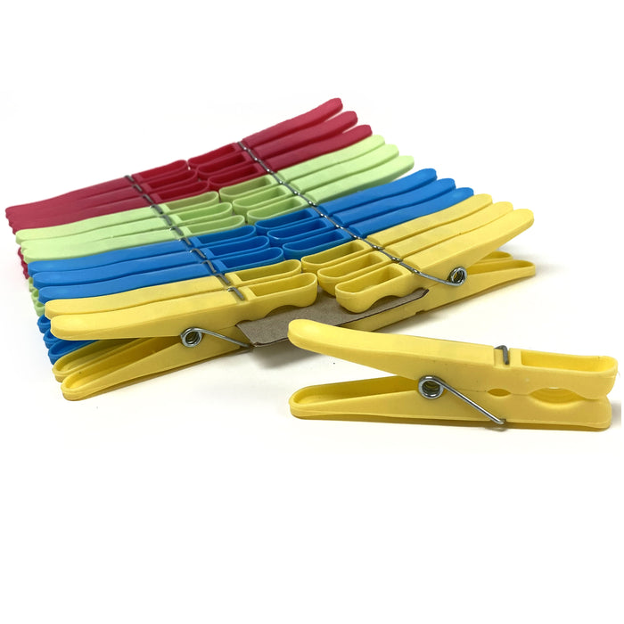 AllTopBargains 24 Heavy Duty Plastic Clothes Pins Color Clothespins Laundry Clips Hang Clothing