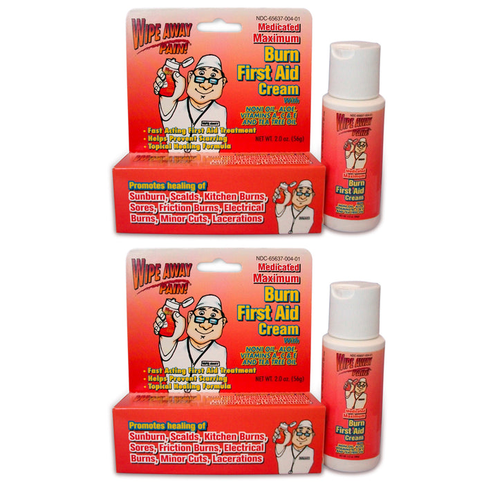 2 X Burn First Aid Cream Medicated Skin Relief Wipe Away Wounds Abrasion Cut 2oz