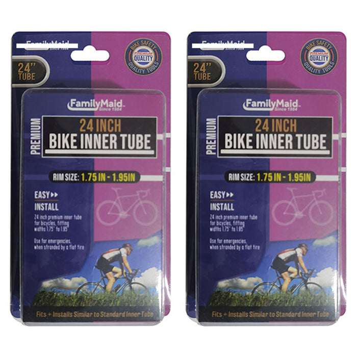 2 PK 24 Inch Inner Bike Tube 24" x 1.75"- 1.95" Bicycle Rubber Tire Interior BMX