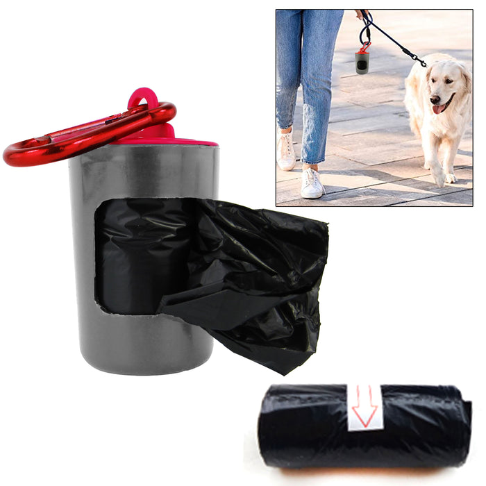 1 Pet Dog Waste Poop Bags Dispenser Holder Case Carabiner Attach To Leash Refill