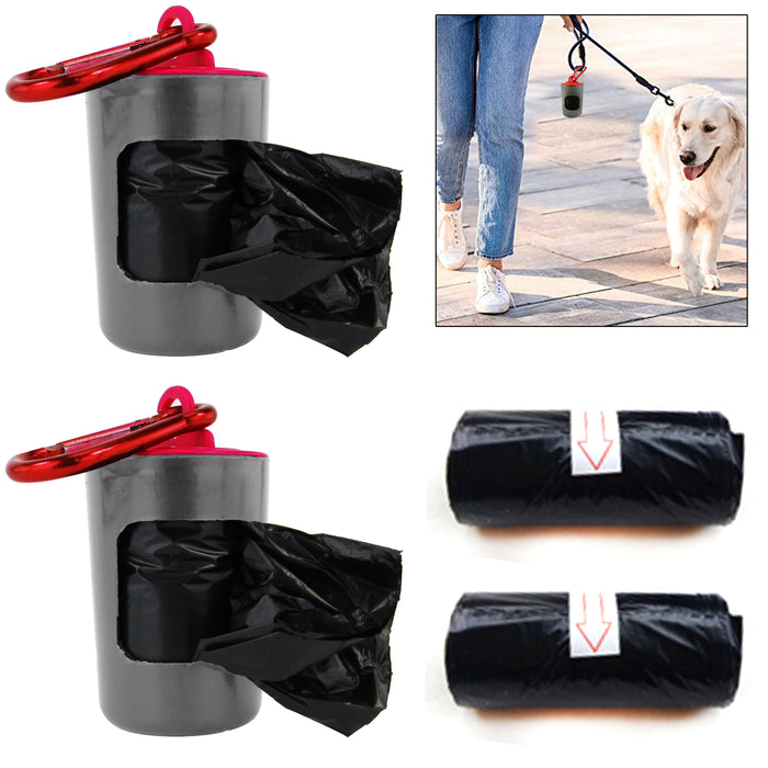 2 Dog Poop Bags Pet Waste Dispenser Holder Clip Carabiner Attach To Leash Refill