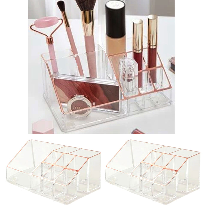 2 Rose Gold Clear Acrylic Cosmetic Organizer Lipstick Brush Holder Makeup Stand